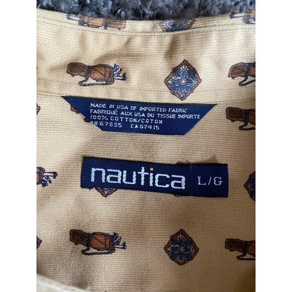 VINTAGE 90'S NAUTICA MEN'S LONG SLEEVE COTTON GOLF MOTIF BUTTON DOWN SHIRT SZ L - Picture 6 of 6